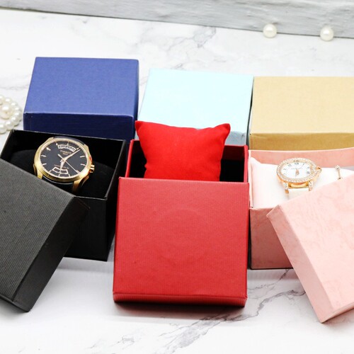 Factory direct sales solid color jewelry box watch square packaging box heaven and earth cover ring necklace jewelry box hot stamping logo