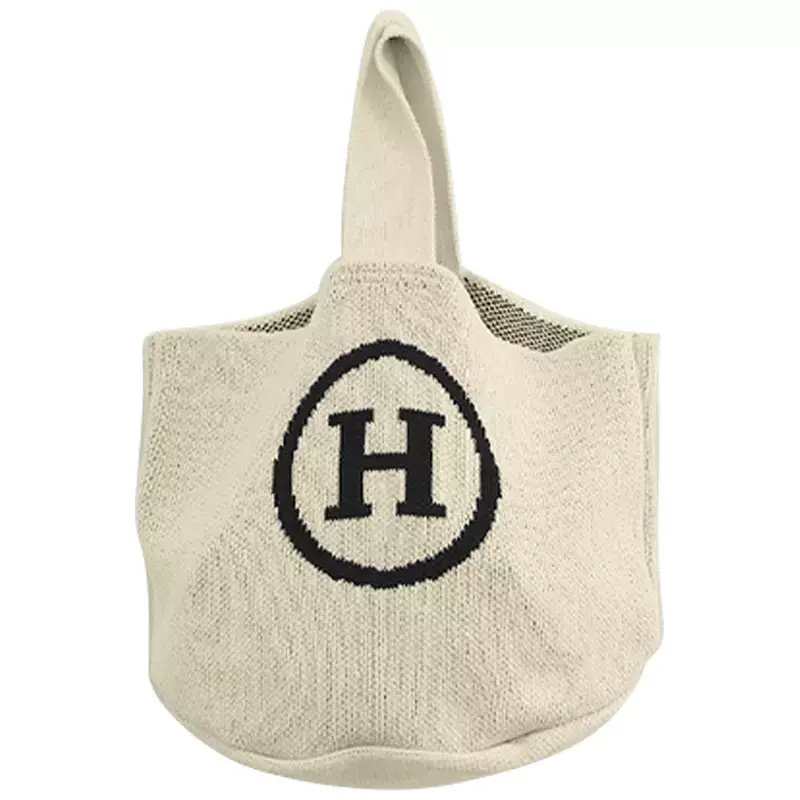 韩国代购女2019新款潮韩版H字母针织手拿袋单肩手提包