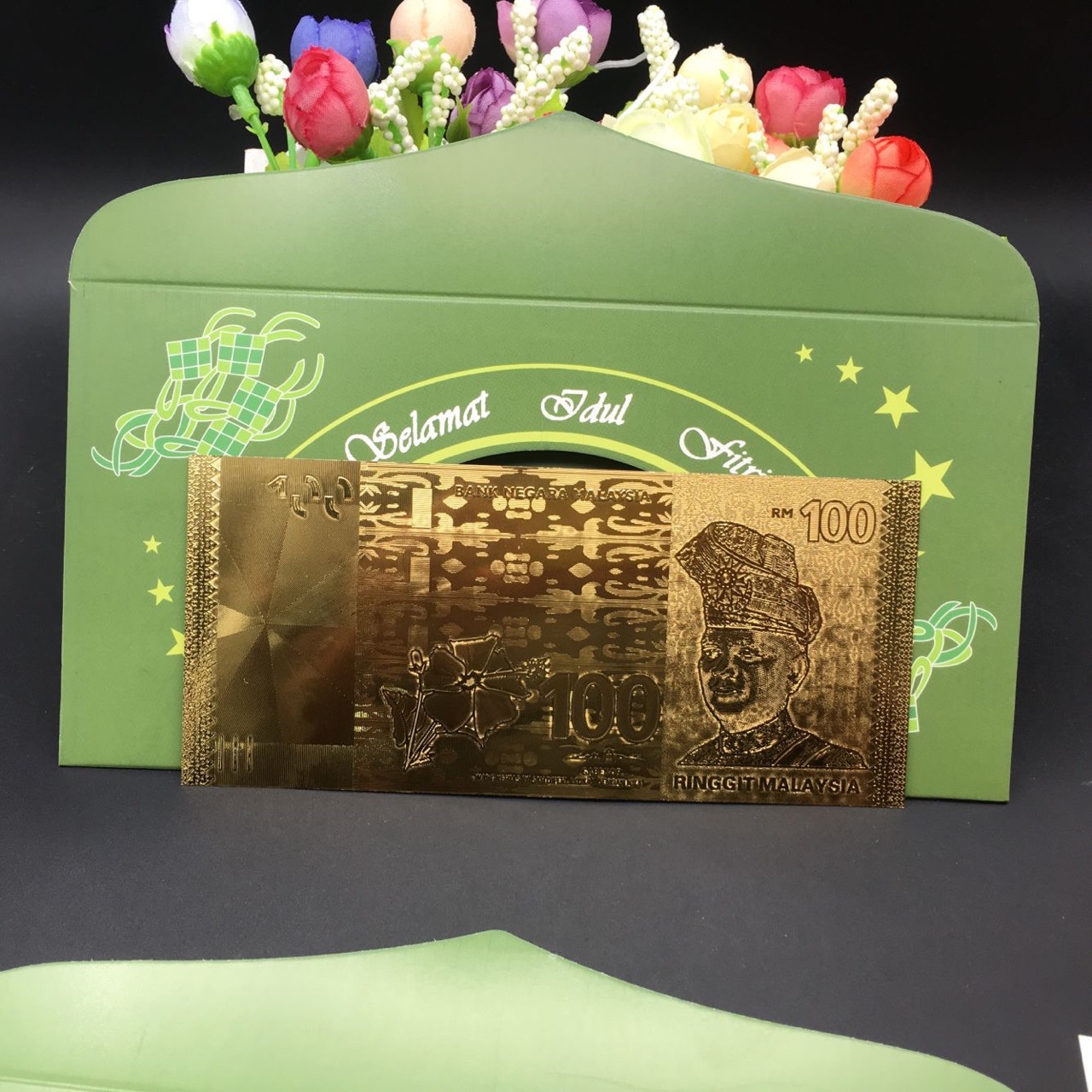 Cross -border red envelopes Malaysian gold banknote gold foil green…