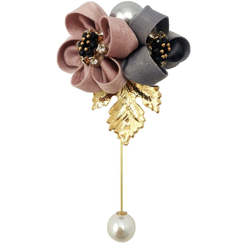 European and American floral fabric imitation pearl brooch water drill alloy matches clothing Korean style accessory sweater pin for women