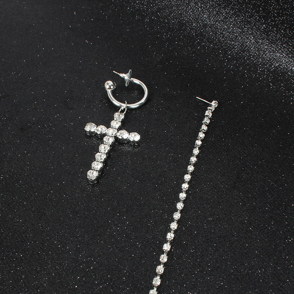 925 Silver Needle New Rhinestone Simple Fashion Cross Earrings display picture 8