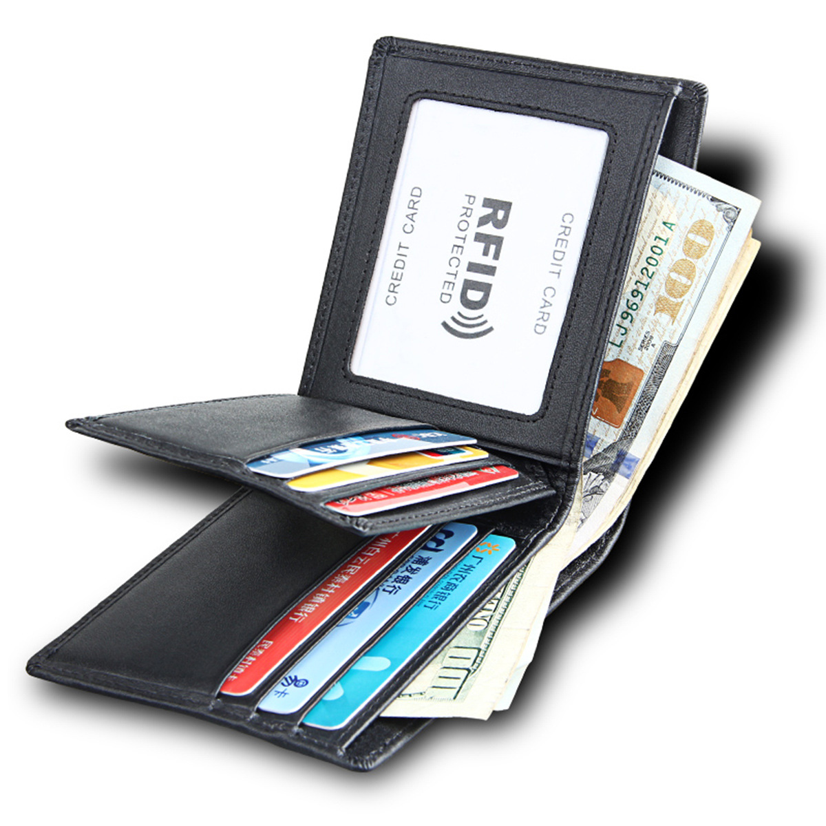 Portefeuille multi-cartes en cuir véritable de vachette à tête courte pour hommes d'affaires de Guangzhou_voghion.com