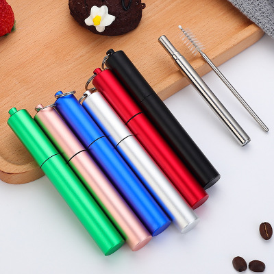 304 Stainless steel Telescoping straw colour Aluminum box portable environmental protection tea with milk Metal Telescoping straw suit