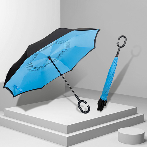 Reverse umbrella with customizable logo, car C-shaped double-layer hands-free female cartoon children's German car umbrella automatic