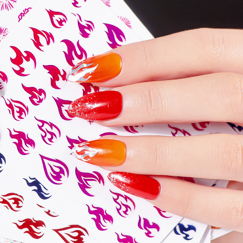 Transfronterizo NUEVO LÁSER mágico color clavo llama pegatina papel con adhesivo letras populares fuegos artificiales llama pegatina fábrica al por mayor