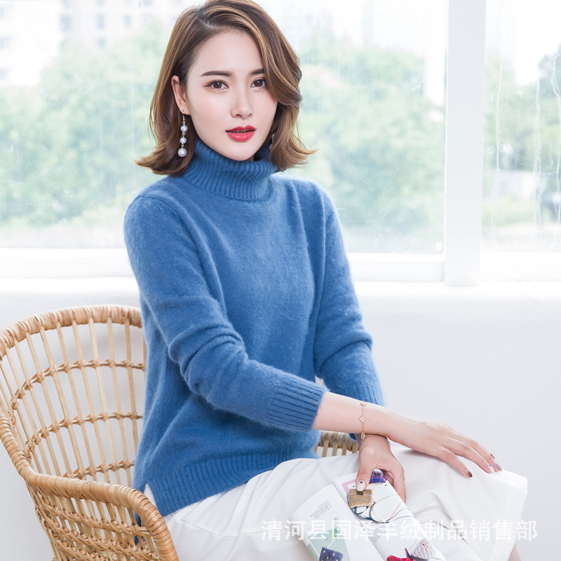 Women's mink cashmere sweater, pullover, thick, autumn and winter base layer, solid color wool knit sweater, Korean style, loose fit, plus size.