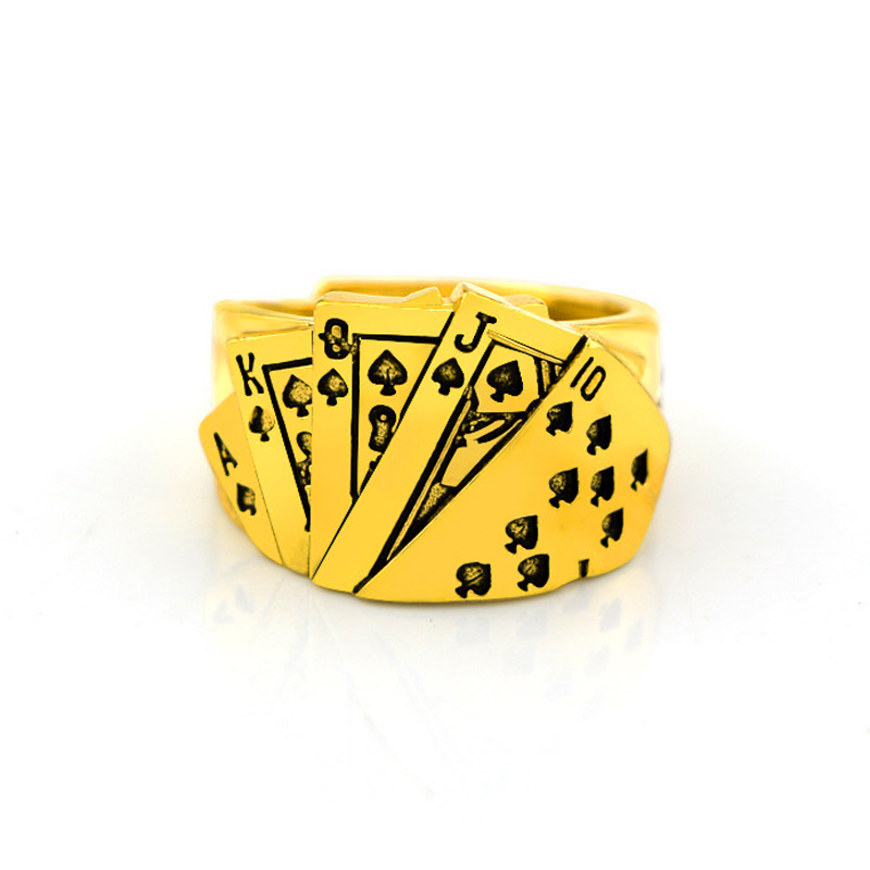 Flush poker ring guldpläterad herr vintage stil enkel ring_voghion.com