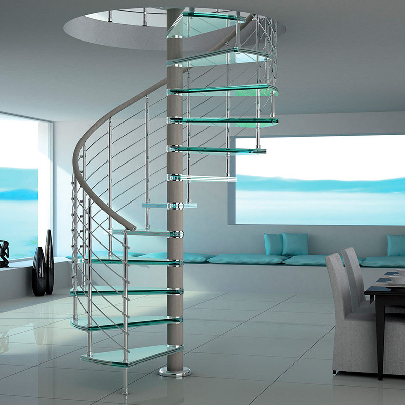 供应直销漂亮时尚玻璃踏步楼梯 可定制的室内旋梯