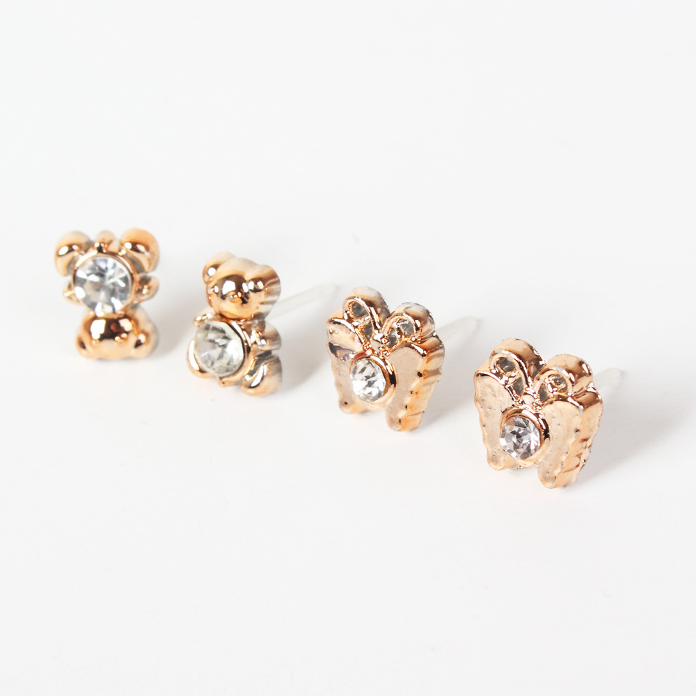 Plastic Material 1 Set Simple Style Geometric Heart Shape Flower Inlay Plastic Rhinestones Ear Studs