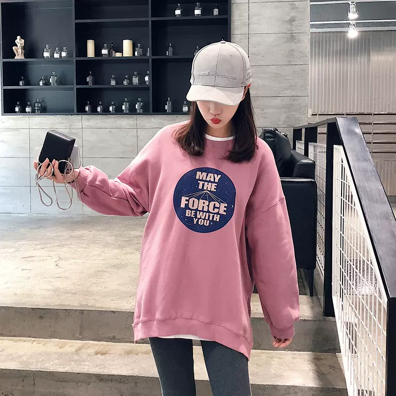 2025中长款加绒卫衣女宽松秋冬装新款韩版套头时尚大码学生外套女