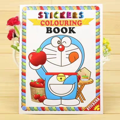 卡通填色繪畫本兒童益智塗鴉本貼紙塗色畫畫本寶寶描學習文具A4款