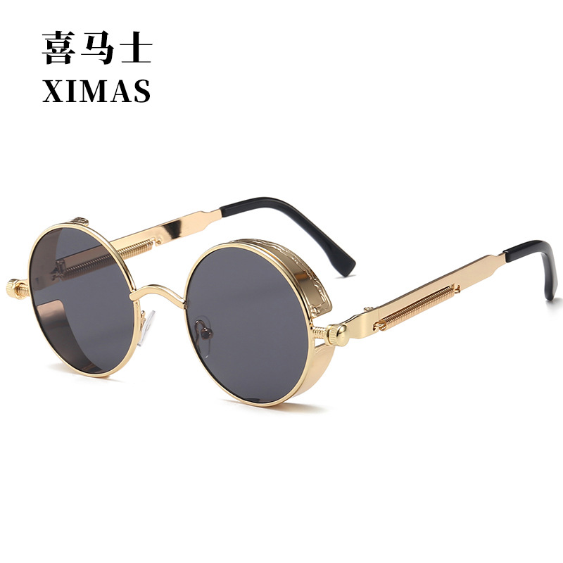 European And American Retro Round Frame Sunglasses Metal Spring Crown Prince Mirror Reflective Colorful Men's Sunglasses Steampunk