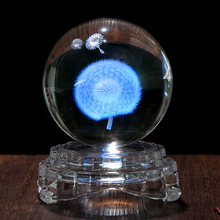 蒲公英麋鹿3D內雕透明水晶球發光底座桌面擺件玻璃工藝品一件代發