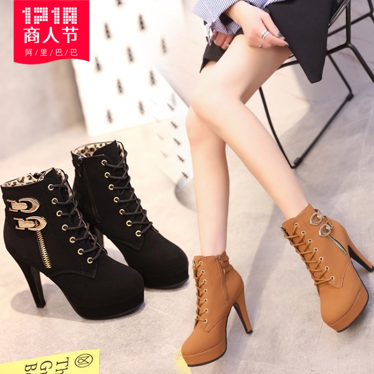 Women High Heels Lace Up thin Heel Boots