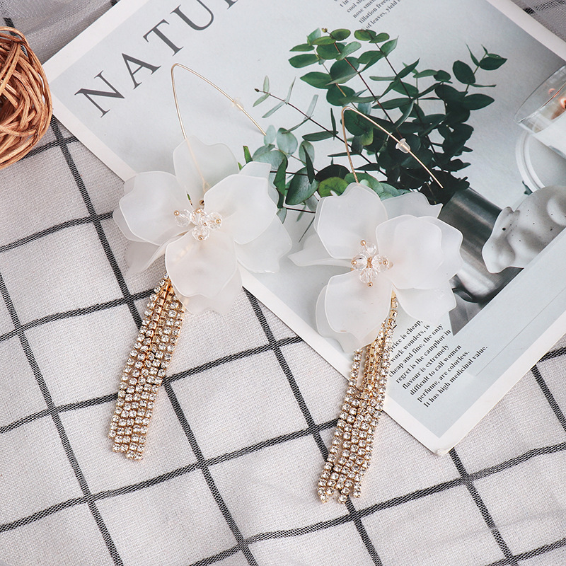 53055 European And American Ins Exaggerated Earrings Pop Floral Acrylic Long Flower Tassel Earrings Ear Hook Earrings display picture 10