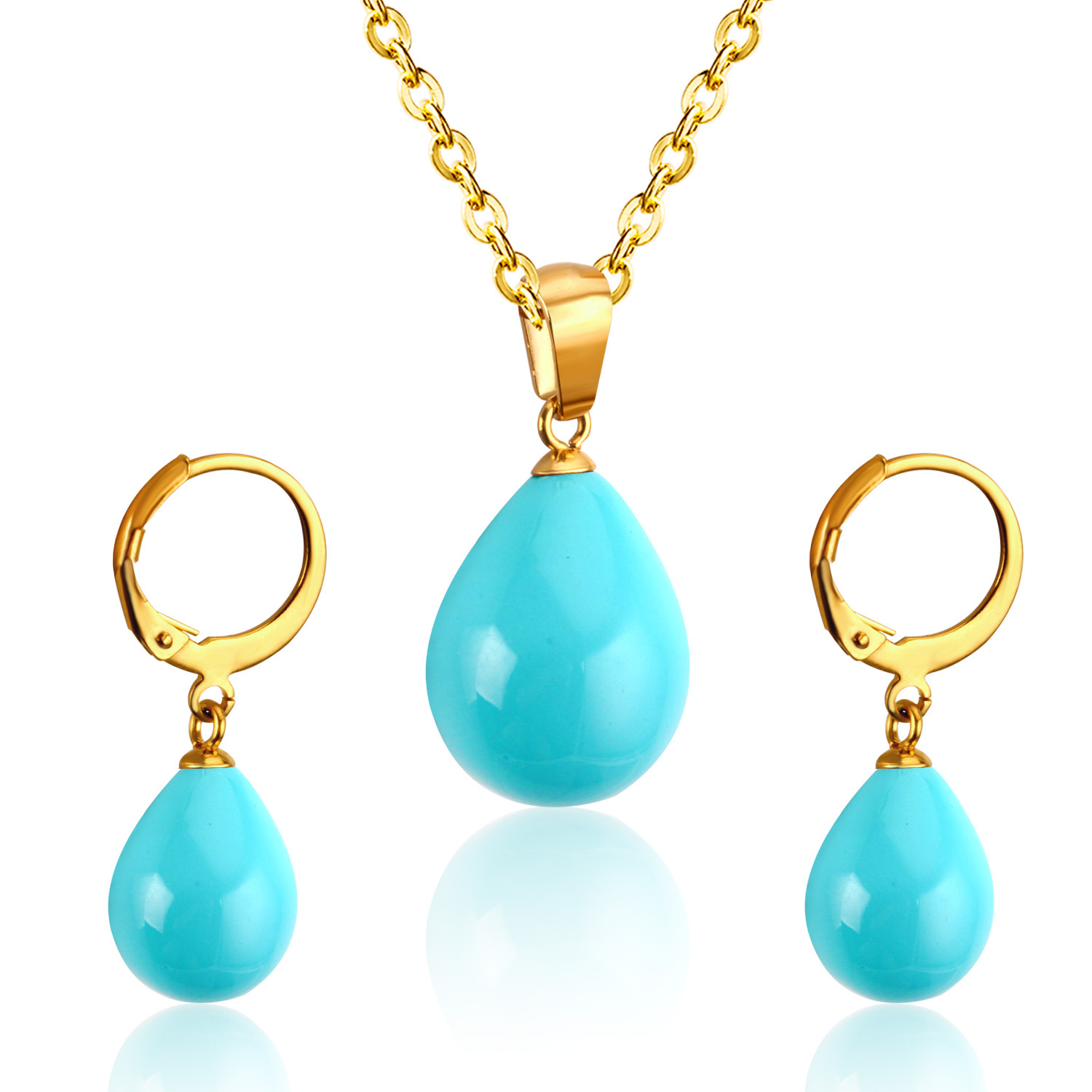 Fashion Water Droplets Stainless Steel Inlay Artificial Pearls Earrings Necklace 1 Set