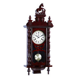 霸王实木机械整点报时壁钟客厅古典挂钟家居平摆老式挂钟MW3615D