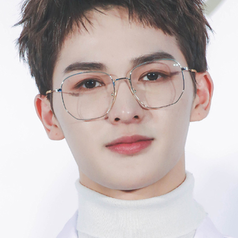 Ni Ni and Wu Lei's Same Style Eyeglass Frames 2019 New Polygonal Metal Irregular Plain Lens Large Frame Glasses