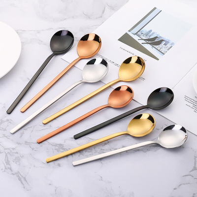 韩式加厚长柄咖啡搅拌勺不锈钢圆勺金色玫瑰金黑色不锈钢勺子 304|ms