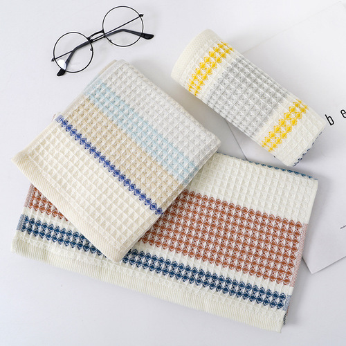 Baise Qianyi Factory Color Woven Honeycomb Towel Wholesale Soft and Breathable Combed Cotton Parent and Child Towel Face Towel
