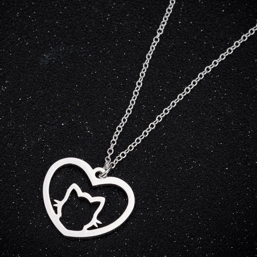 Fashion Heart Shape Cat Stainless Steel Pendant Necklace 1 Piece display picture 6