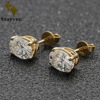 美國進口莫桑石耳釘耳環 18k金DEF色1.5克拉橢圓形四爪珠寶可定制