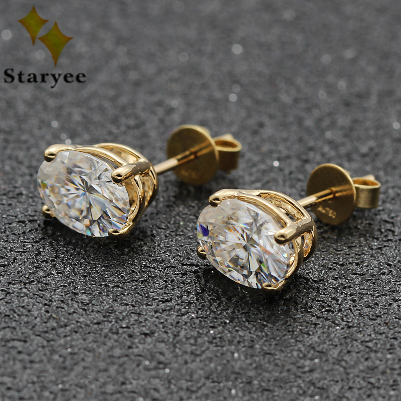 美國進口莫桑石耳釘耳環 18k金DEF色1.5克拉橢圓形四爪珠寶可定制