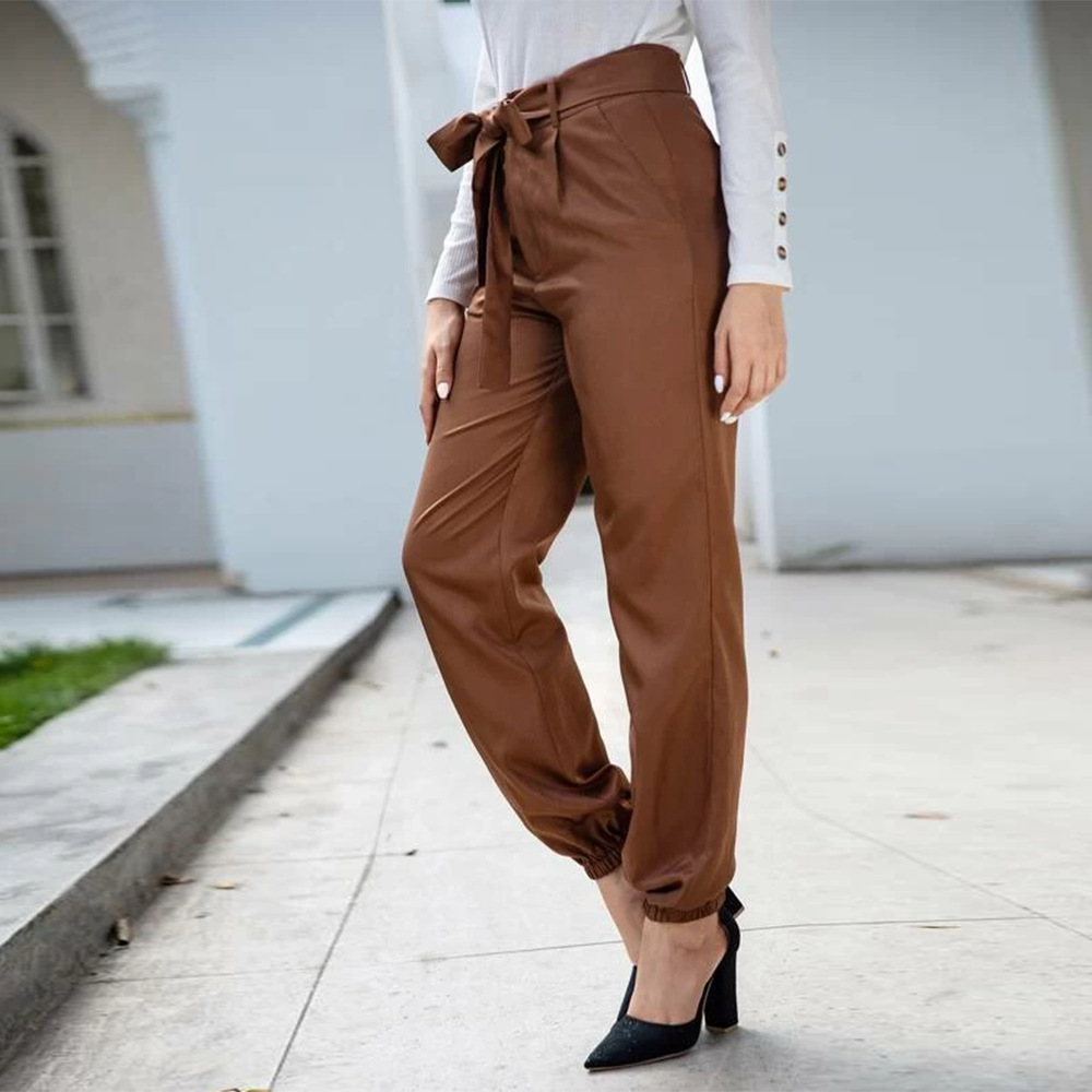 solid color bow tie high waist pants NSSA28589