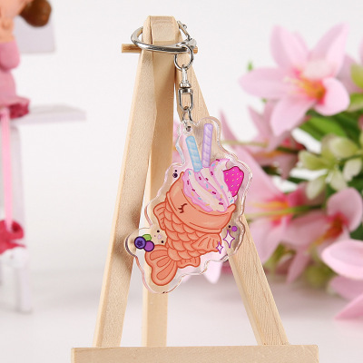 originality Like a breath of fresh air Key pendant double-deck transparent Cartoon periphery Pendant Acrylic Key buckle customized