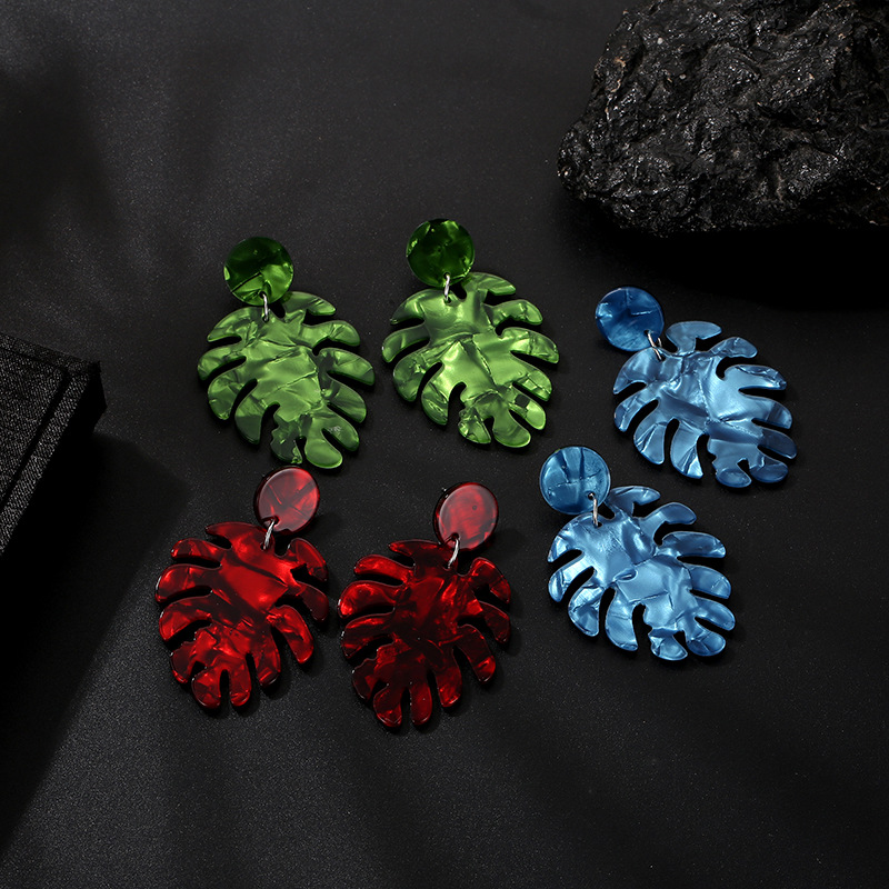 New Fashion Bohemian Style Exaggerated Hit Color Leaf Earrings Jewelry Wholesale Nihaojewelry display picture 5