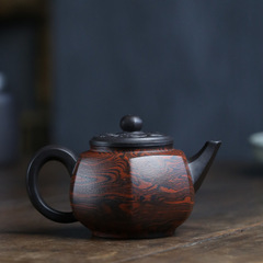 宜興全手工紫砂壺陳腐紫泥六方茶壺 絞泥博浪壺網店一件代發貨