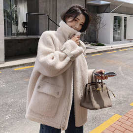 2019新款羊羔绒毛外套女冬派克服女保暖宽松加厚慵懒风短外套皮草