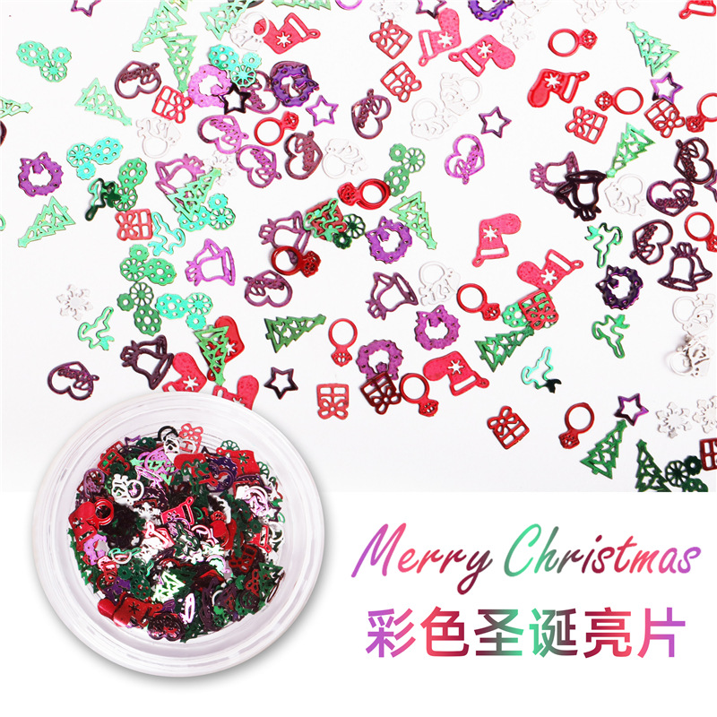 Cruz-frontera accesorios de uñas color Navidad pieza de ordenador ultra-fino hueco lentejuelas regalo copo de nieve parche de metal