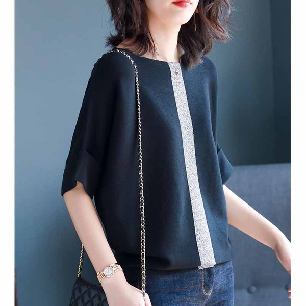 Round collar bat sleeve knitted T-shirt women’s loose dress