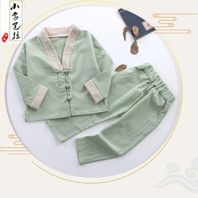 2020新款男童漢服童裝秋 寶寶民族風棉麻長袖套裝兒童中國風唐裝