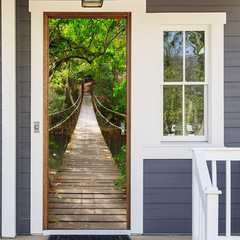 創意仿3D立體吊橋門貼客廳臥室自粘家居裝飾畫自粘可移除PVC牆貼