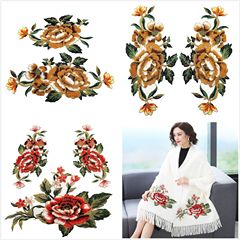 廠家直銷 新斗篷披肩旗袍水溶牡丹花刺繡布貼 民族風繡花輔料