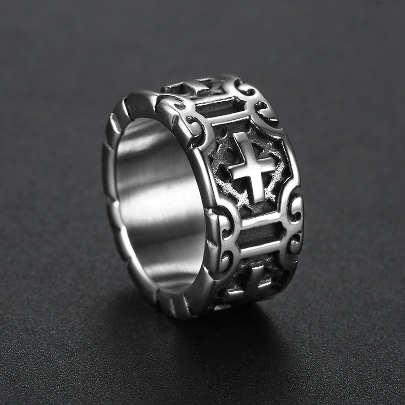 304 Stainless Steel Material Hip-Hop Punk Cross 304 Stainless Steel Men'S Rings