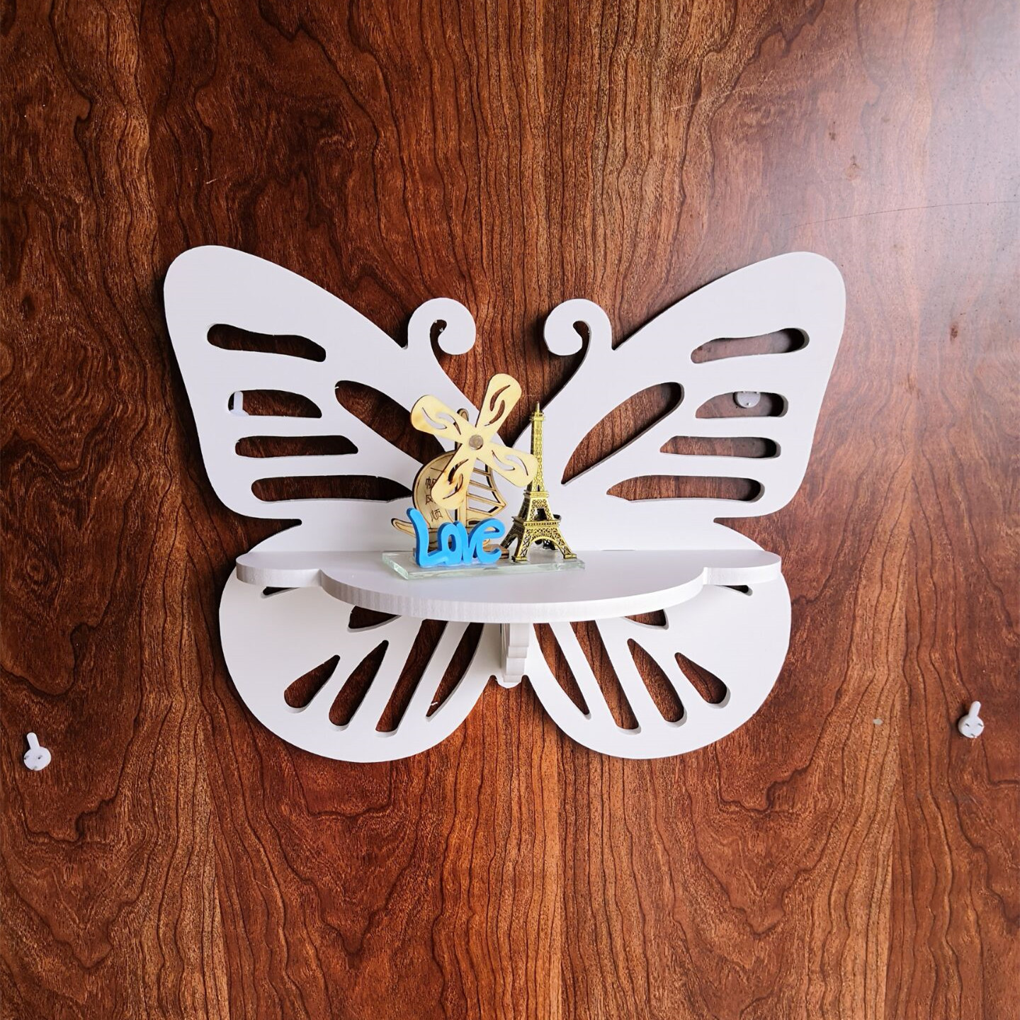 一件代发白色PVC木塑板墙上置物架墙挂蝴蝶搁板壁挂