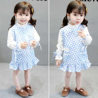 女童2019春秋新款潮流时尚卡通兔耳朵格子连衣裙中小童柔软舒适裙|ru