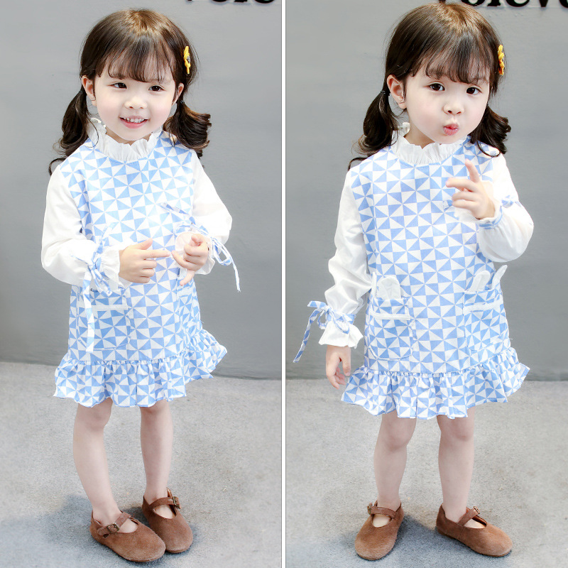 女童2019春秋新款潮流时尚卡通兔耳朵格子连衣裙中小童柔软舒适裙|ru