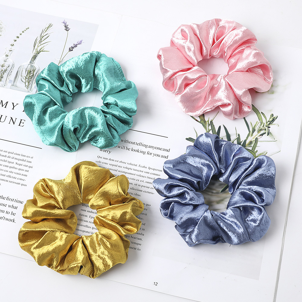 New Fashion Bright Color Satin Fabric Glitter Velvet Cheap Hair Ring Wholesale display picture 27