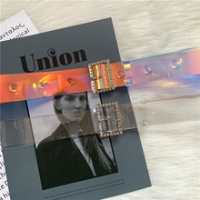 透明镭射女士腰带 方扣带钻皮带 炫彩pvc学生裤带简约百搭宽腰带