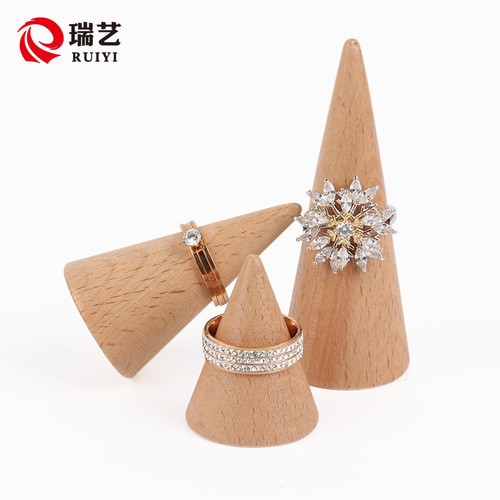 Solid wood cone ring holder cone ring stand beech wood jewelry stand ring display props ring stand set