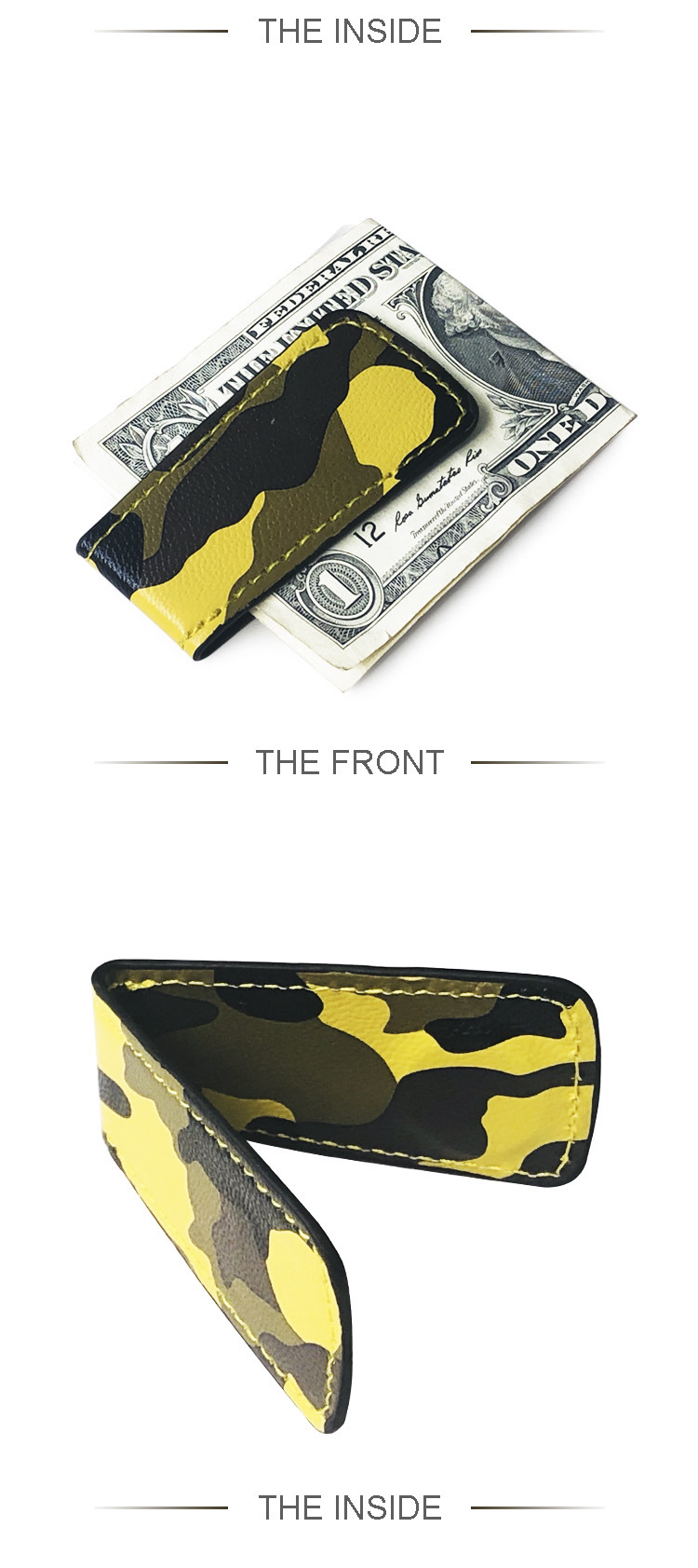 30g Weight Synthetic Leather Lining Material Business, Travel Occasion Pu Leather Material Unisex Gender Square Shape Light Grey, Red, Yellow Color Fashion Korean New Camouflage Wallet Mini Magnet Clip Simple Ultra-thin Wallet Coin Wallet Wholesale Nihaojewelry 4