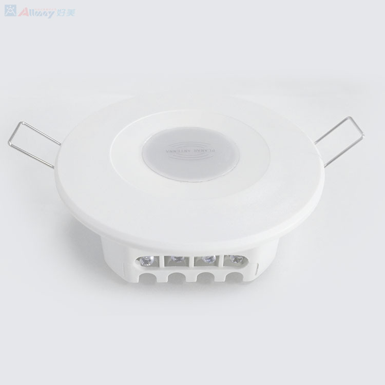 圆形嵌入式可调微波雷达感应器 消防强启带光控感应开关控制器|ru