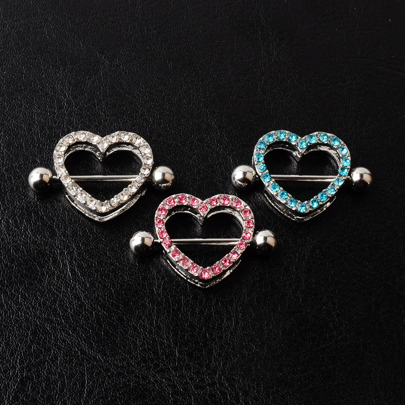 double-layer diamond-encrusted heart-shaped breast alloy ring electroplating