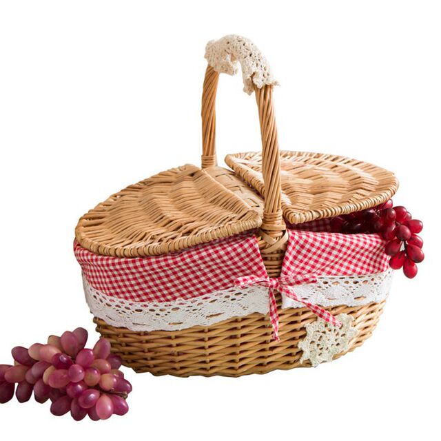 Zakka Willow and Willow Rattan Picnic Basket Egg Basket Flower Basket Shopping Basket Gift Basket Vegetable Basket