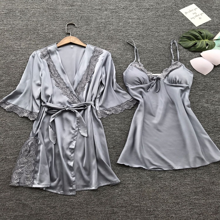 Foreign Trade Amazon Popular Pajamas Imitation Silk Nightgown Large Size Home Lingerie Nightdress EBay Source Of European And American