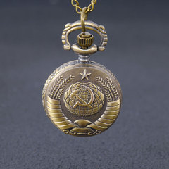 石英表小號細鏈古銅色地球五角星 石英懷表錘子鐮刀圖標懷表8909